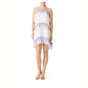 Nha Khanh Women Size 1 Purple & White Tiered Ruffle Boat Neckline Noralee Dress